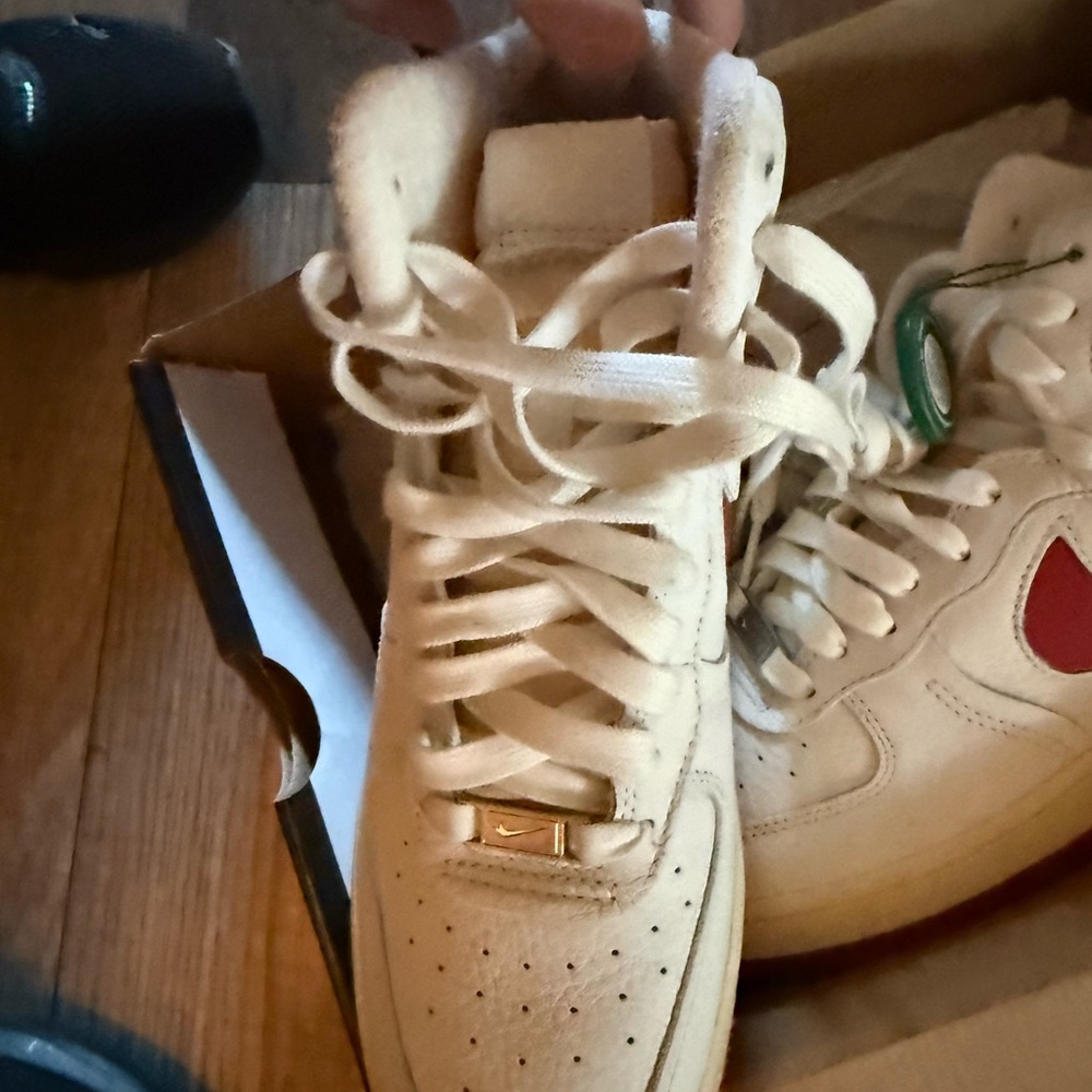 Nike Cream and Red High-Top Sneakers